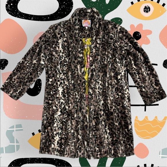 Johnny Was Jackets & Blazers - Johnny Was | Brown Leopard Animal Print Faux Fur Open Front Coat